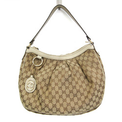 Gucci Sukey 232955 Women's Leather,GG Canvas Tote Bag Beige,Cream,Dark Brown