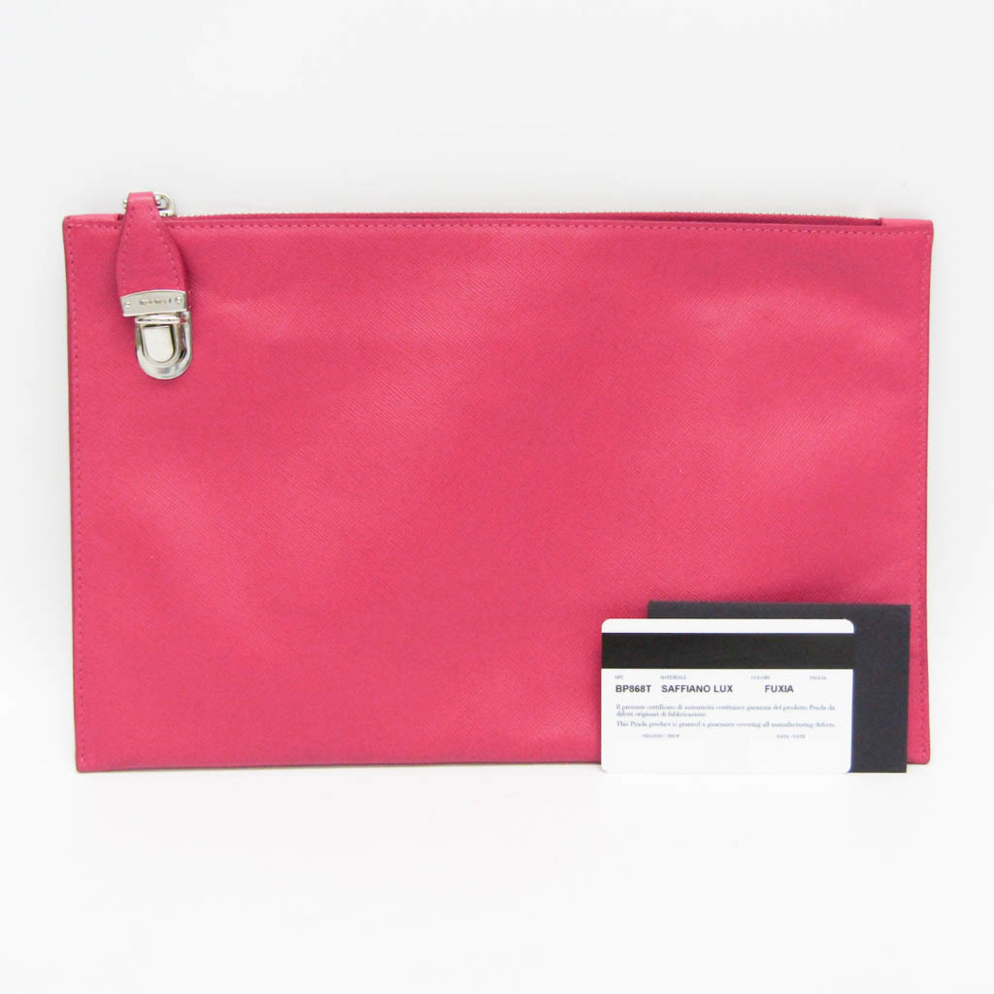 Prada Gather Women's Saffiano Lux Clutch Bag Fuxia