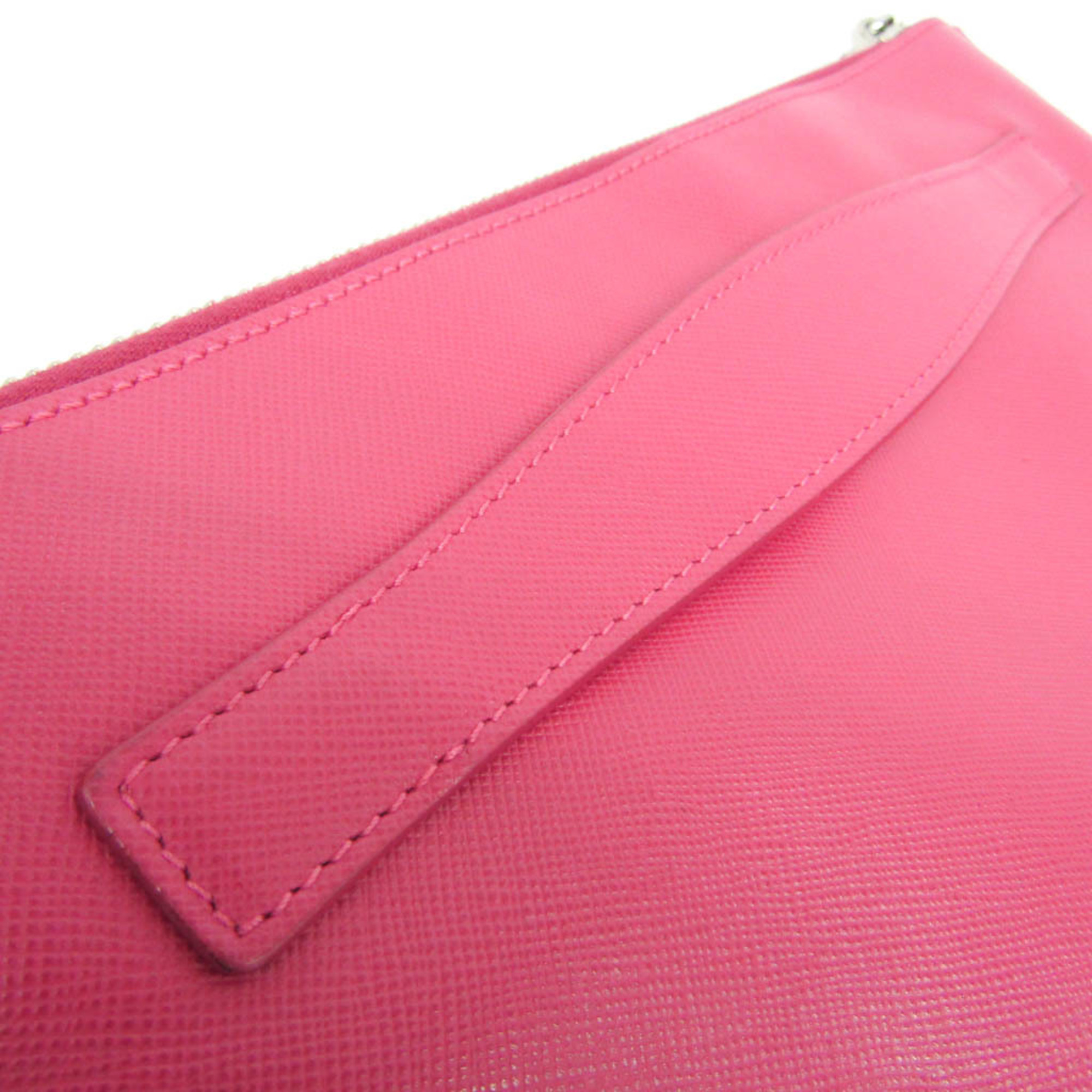 Prada Gather Women's Saffiano Lux Clutch Bag Fuxia