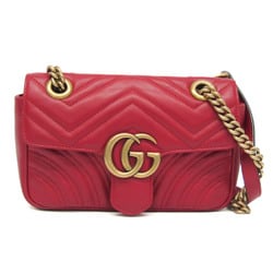 Gucci GG Marmont 446744 Women's Leather Shoulder Bag Red Color