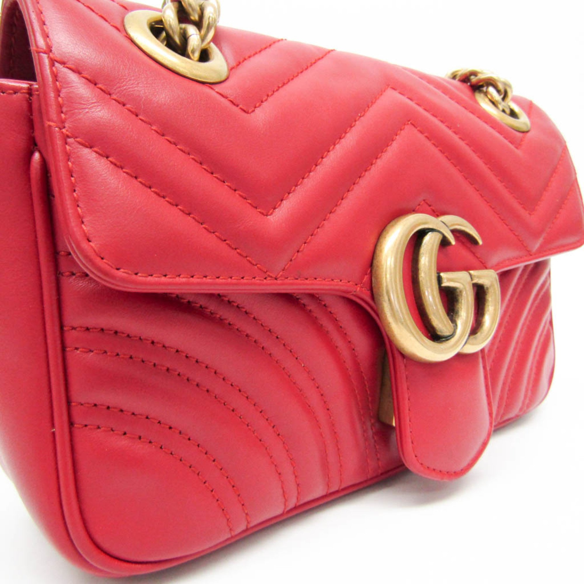 Gucci GG Marmont 446744 Women's Leather Shoulder Bag Red Color