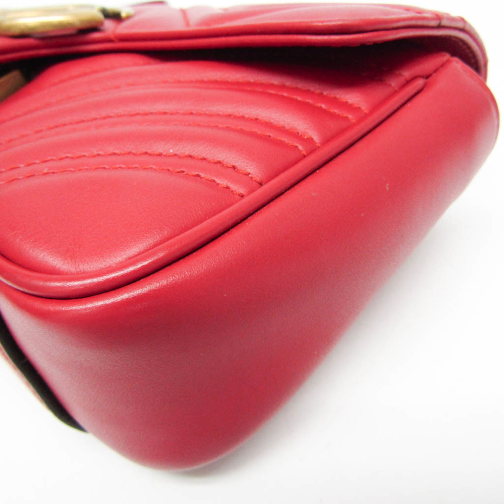 Gucci GG Marmont 446744 Women's Leather Shoulder Bag Red Color