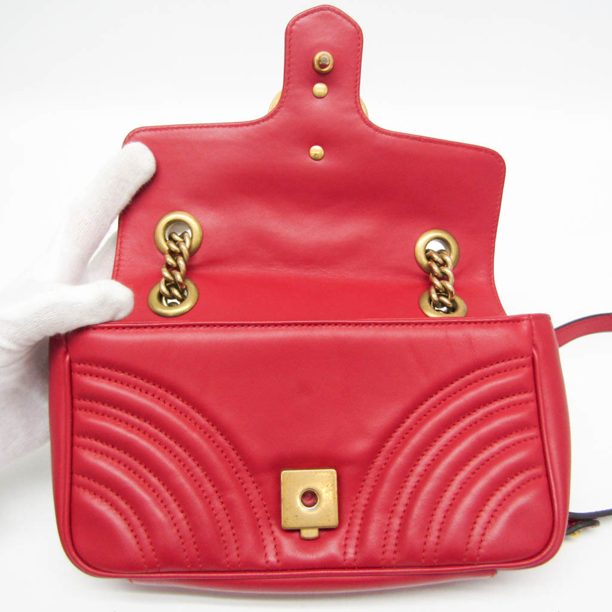 Gucci GG Marmont 446744 Women's Leather Shoulder Bag Red Color