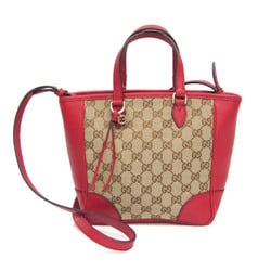 Gucci GG Canvas 449241 Women's Leather,Canvas Handbag,Shoulder Bag Beige,Dark Brown,Red Color