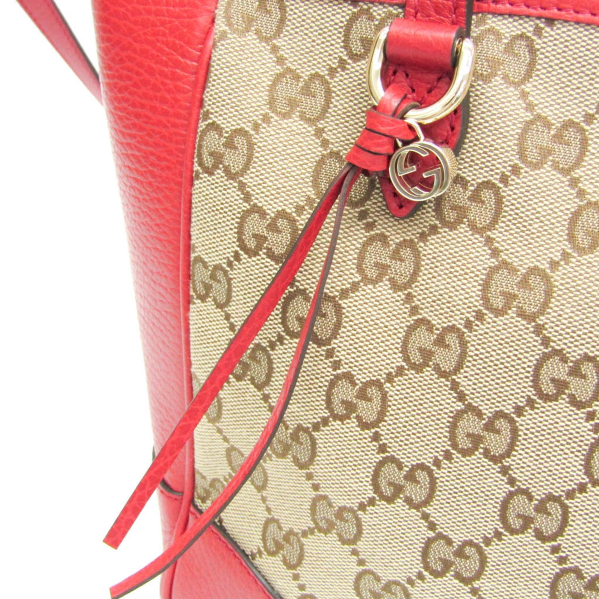 Gucci GG Canvas 449241 Women's Leather,Canvas Handbag,Shoulder Bag Beige,Dark Brown,Red Color