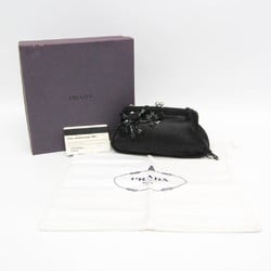 Prada KISSLOCK CHAIN CLUTCH BAG BT0383 Women's Satin,Suede Shoulder Bag Black