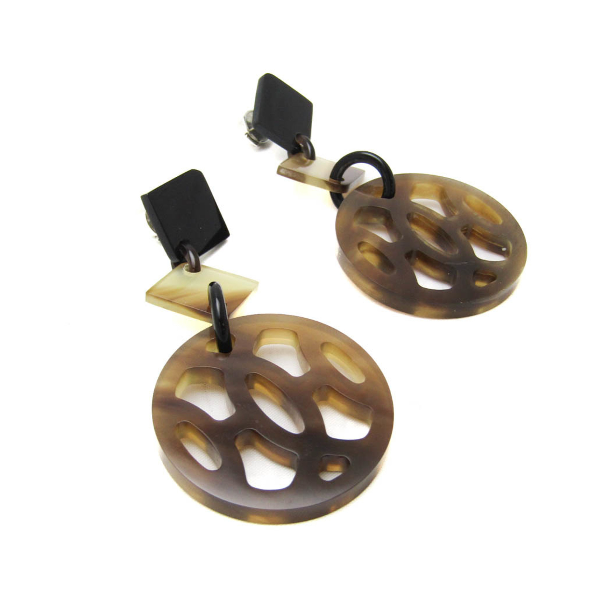 Hermes Hava Buffalo Horn Drop Earrings Beige,Brown