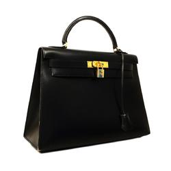 Hermes handbag Kelly 32 〇A stamp box calf black ladies