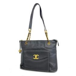 Chanel Shoulder Bag Chain Caviar Skin Black Women's