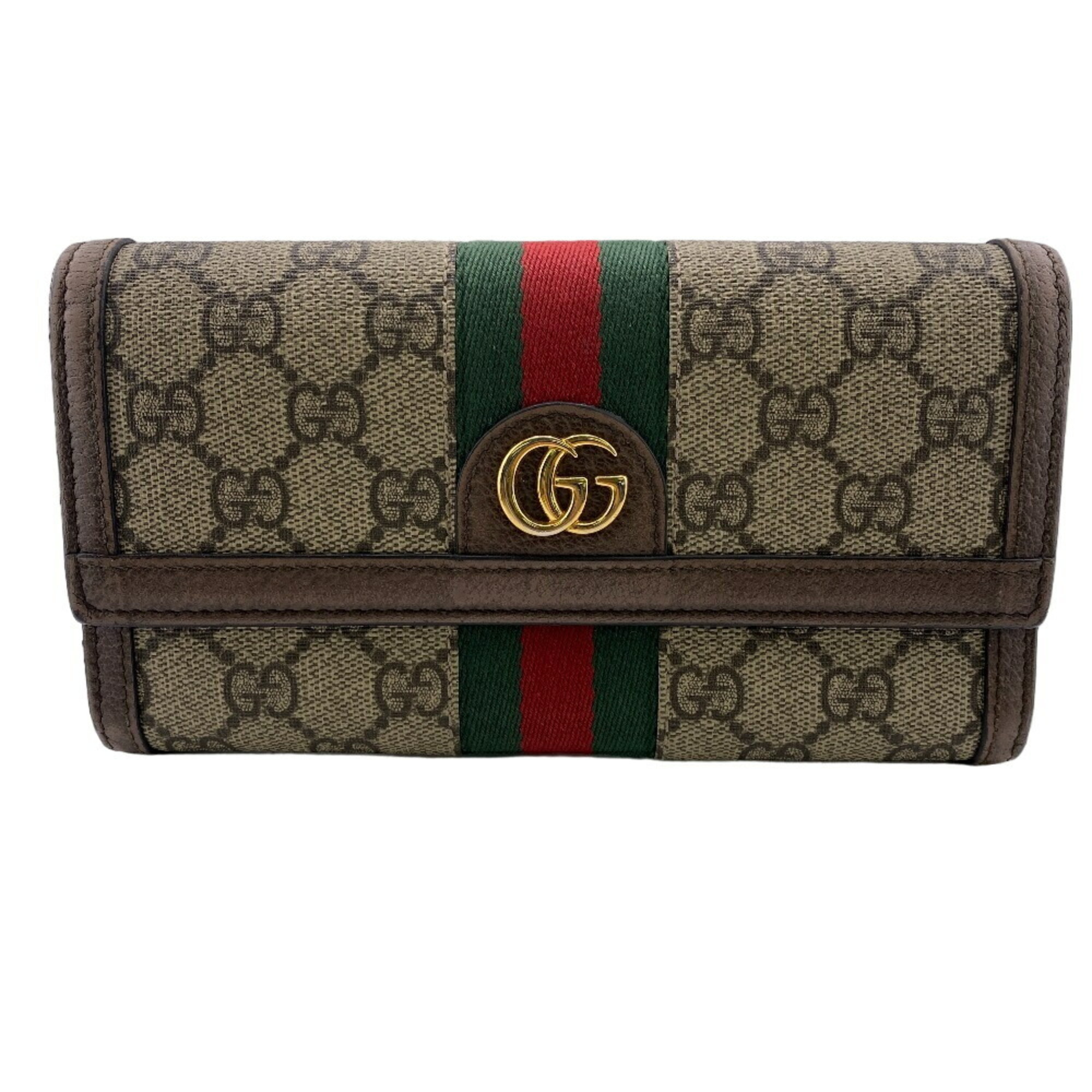 GUCCI 523153 Ophidia GG Supreme Long Wallet Brown Women's