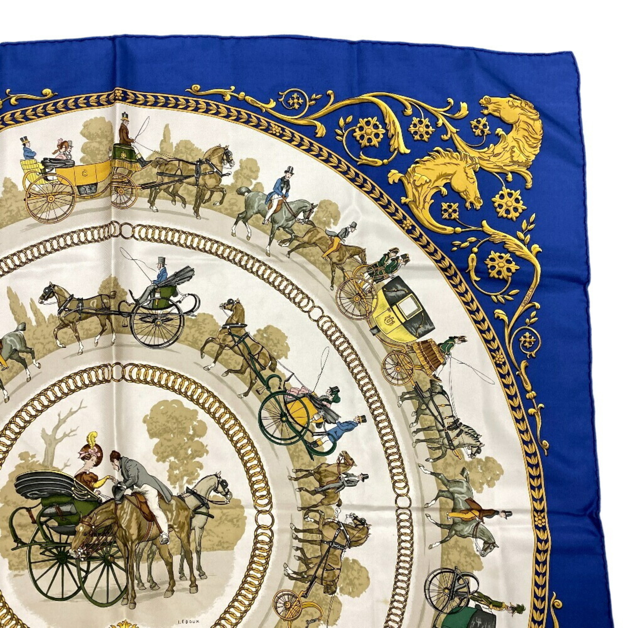 HERMES Hermes Carre 90 LA PROMENADE DE LONGCHAMPS Walk to Longchamp Scarf Muffler Blue Unisex