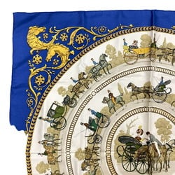 HERMES Hermes Carre 90 LA PROMENADE DE LONGCHAMPS Walk to Longchamp Scarf Muffler Blue Unisex