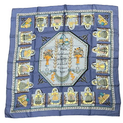 HERMES Hermes Carre 90 Huile Scarf Muffler Blue Unisex