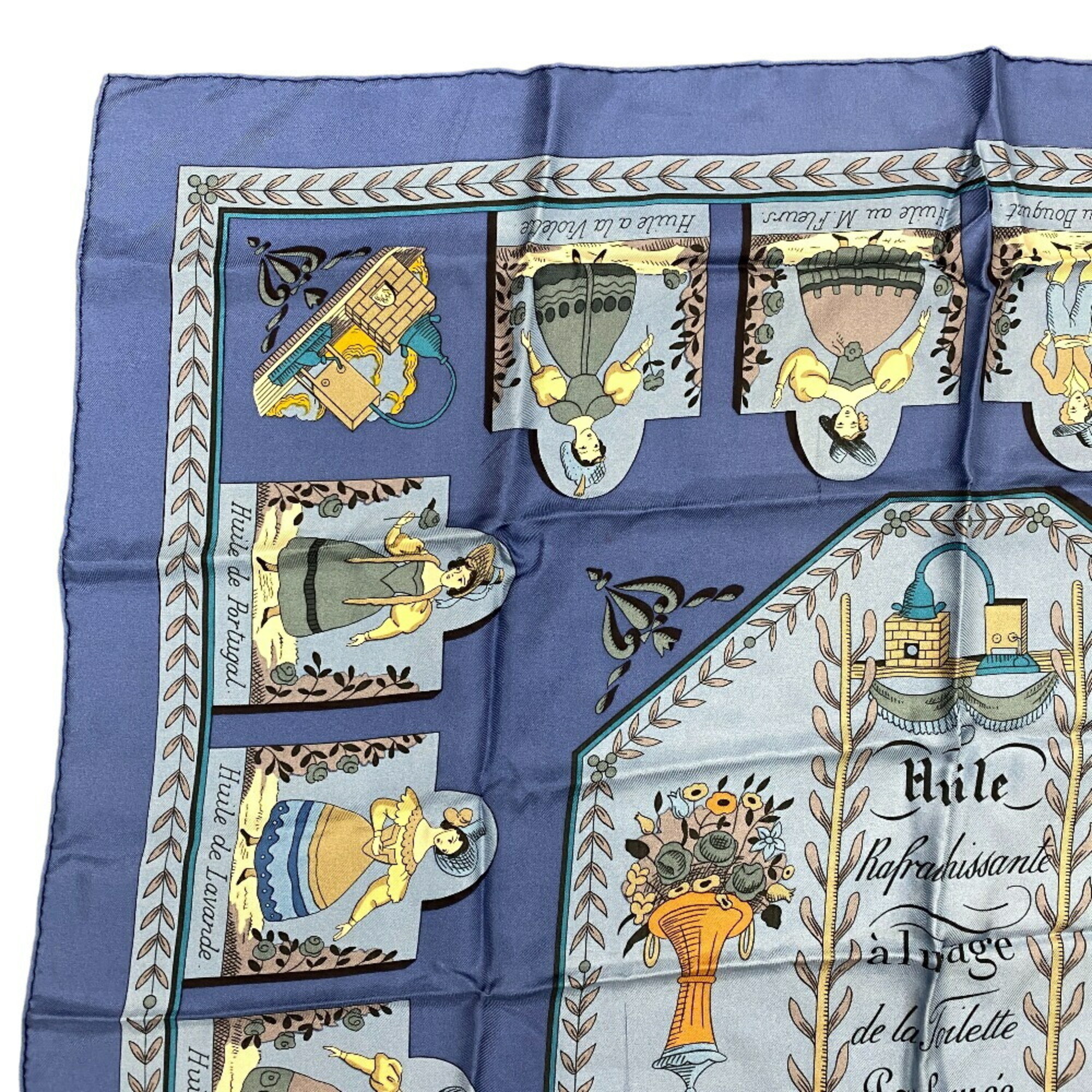 HERMES Hermes Carre 90 Huile Scarf Muffler Blue Unisex