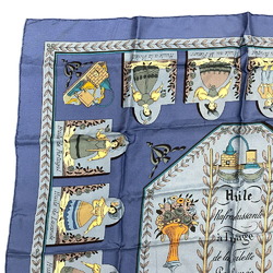 HERMES Hermes Carre 90 Huile Scarf Muffler Blue Unisex