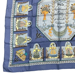 HERMES Hermes Carre 90 Huile Scarf Muffler Blue Unisex