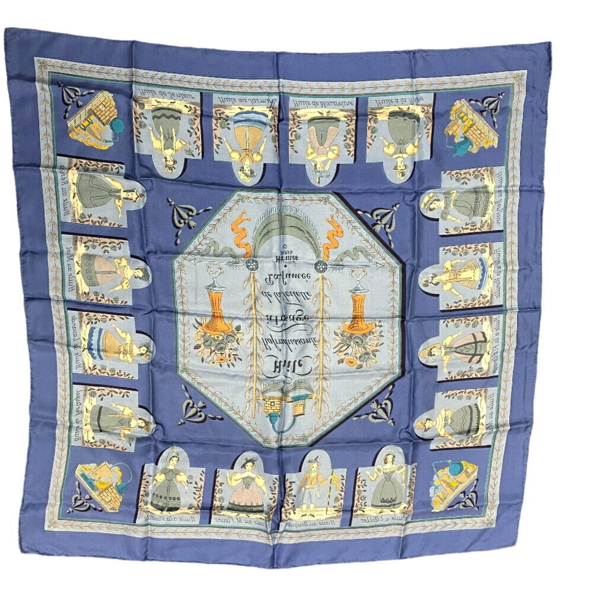 HERMES Hermes Carre 90 Huile Scarf Muffler Blue Unisex