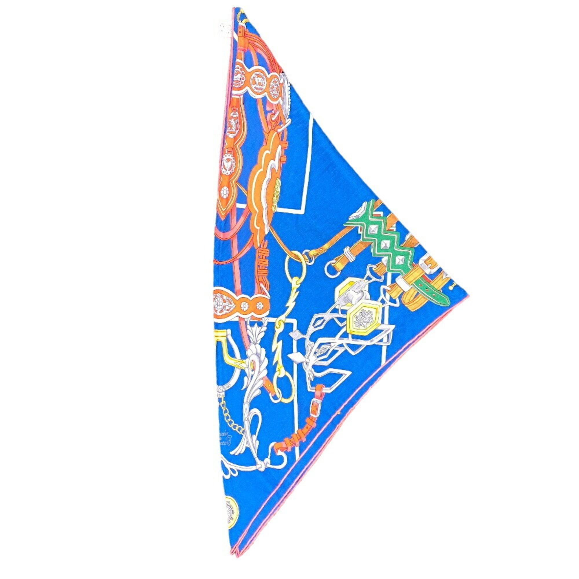 HERMES Hermes Triangle Geant Brides et Destin Scarf Muffler Blue Women's