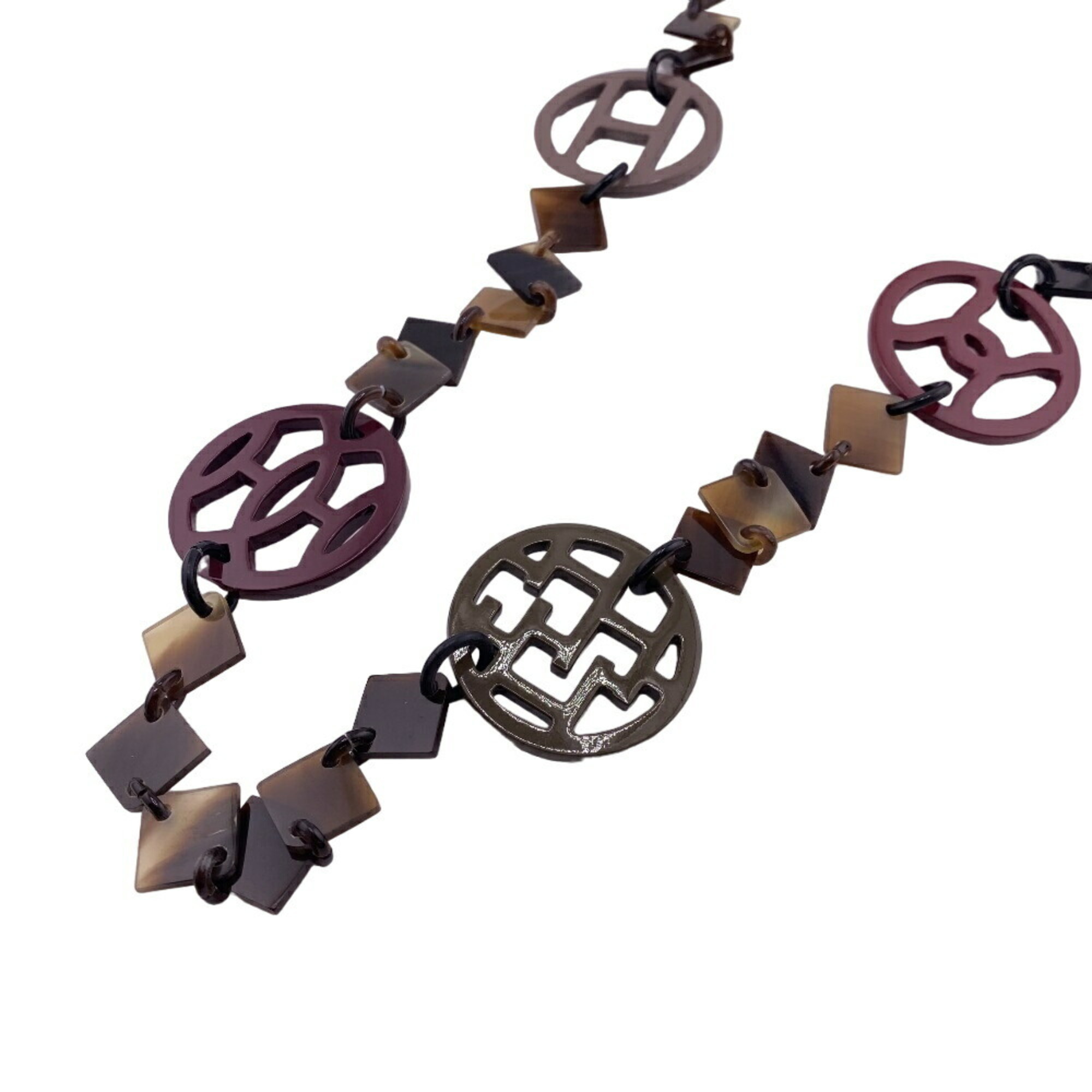 HERMES Diva Long Necklace Lacquer Wood Brown Women's