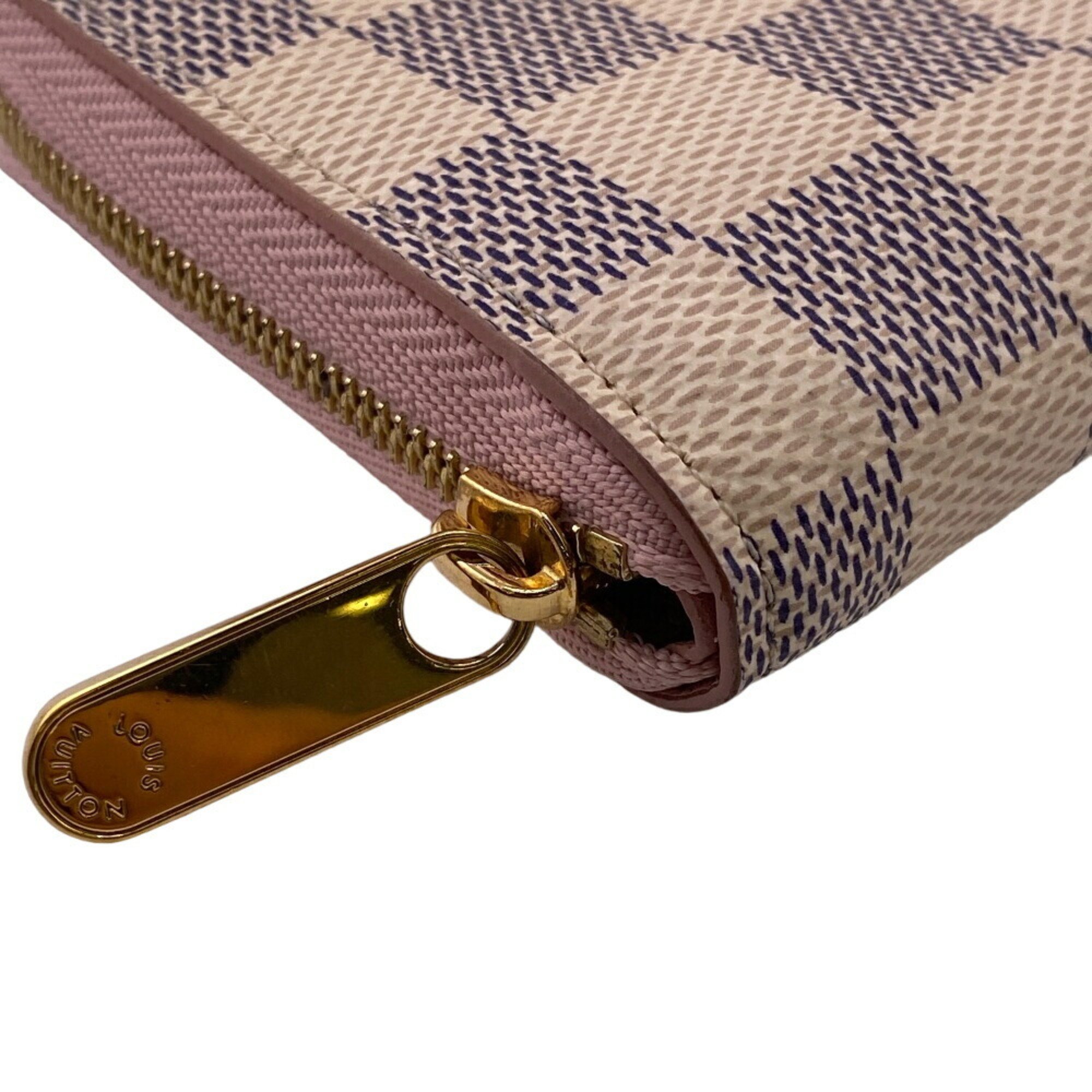 LOUIS VUITTON N60229 Zippy Coin Purse Damier Azur Case Pink Women's