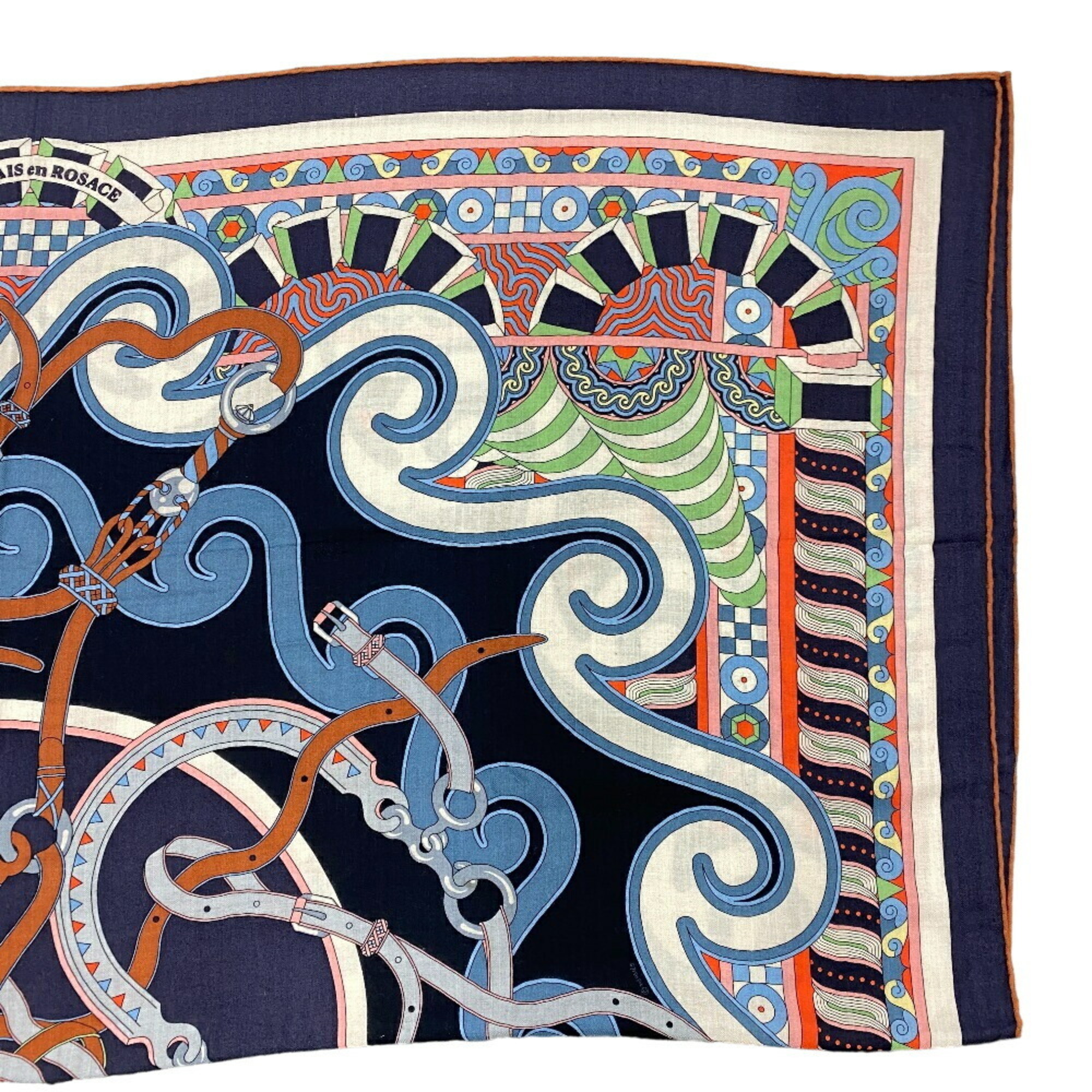 HERMES Hermes Carre Gean Harnais en Rosace Harness Rose Window Scarf Muffler Navy Unisex