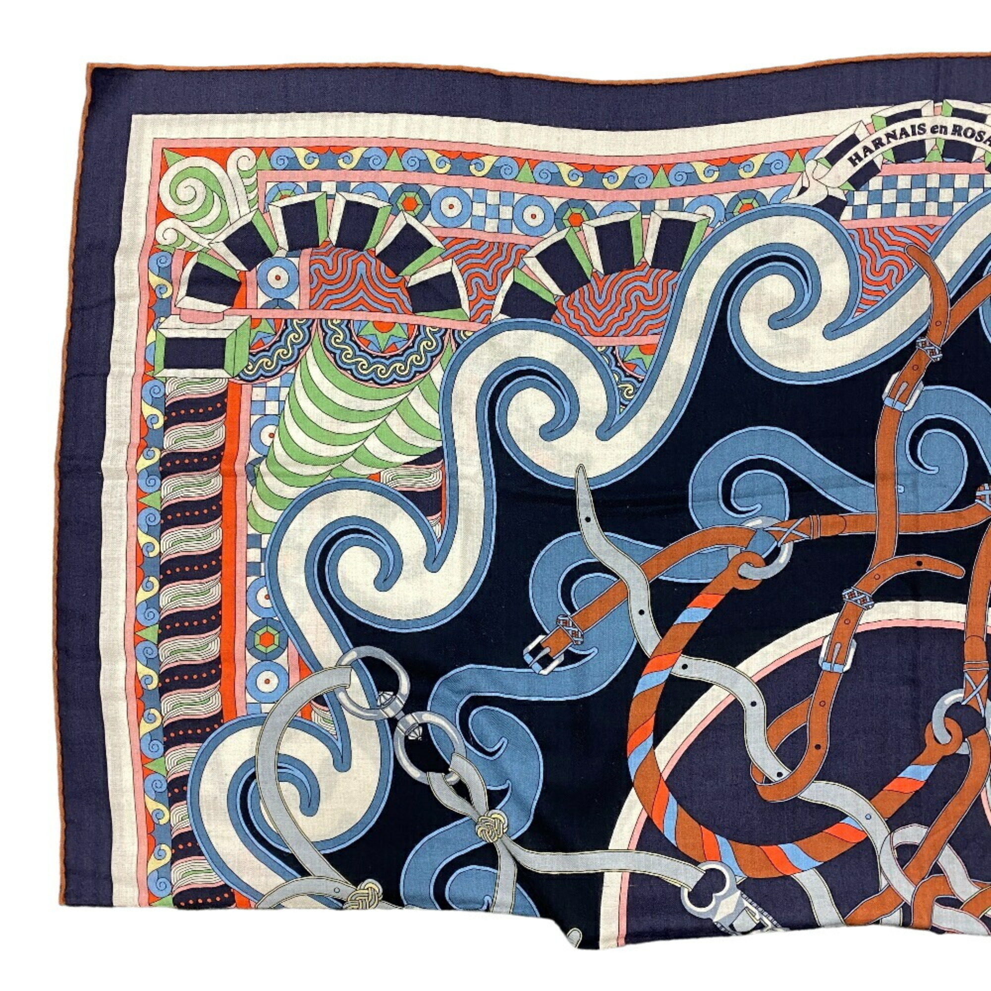 HERMES Hermes Carre Gean Harnais en Rosace Harness Rose Window Scarf Muffler Navy Unisex