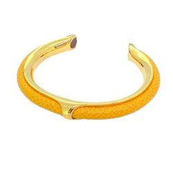 Hermes Bangle GP Plated Leather Gold Yellow Men Women