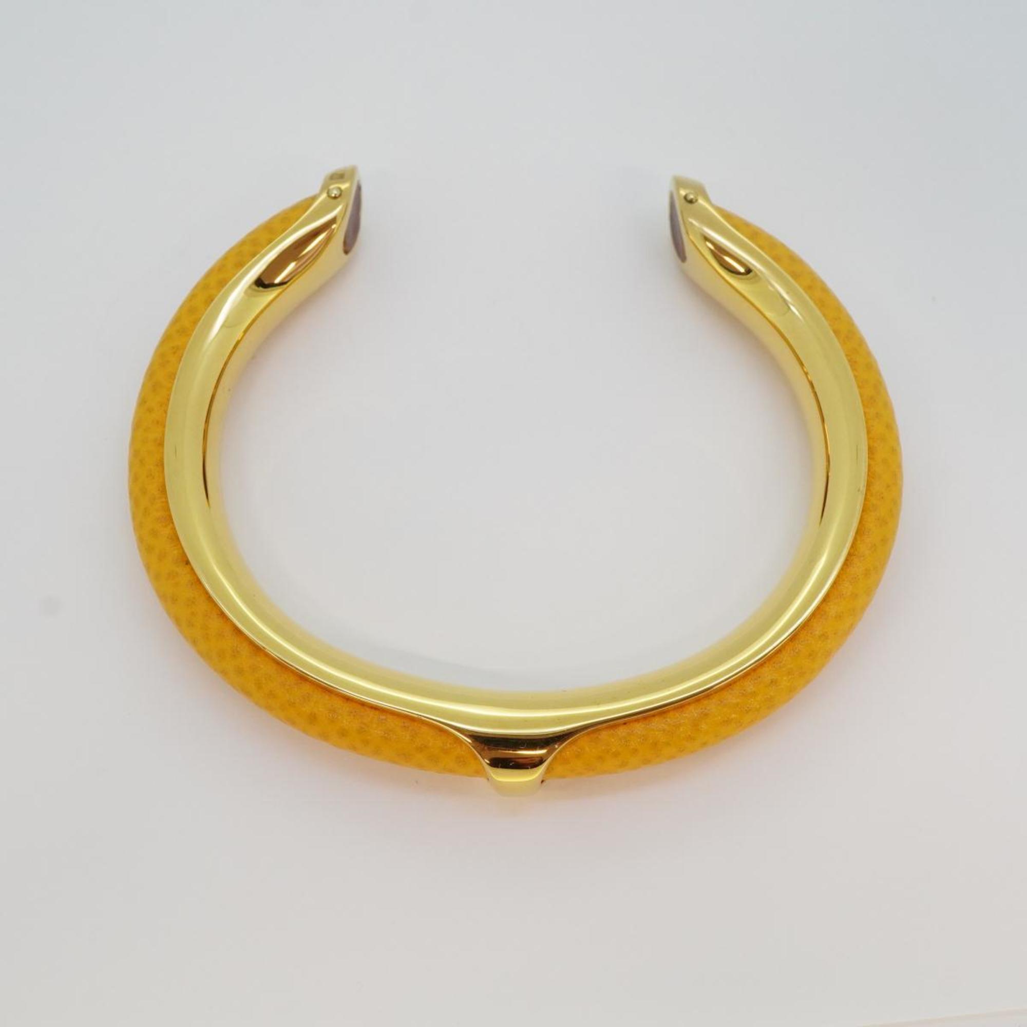 Hermes Bangle GP Plated Leather Gold Yellow Men Women