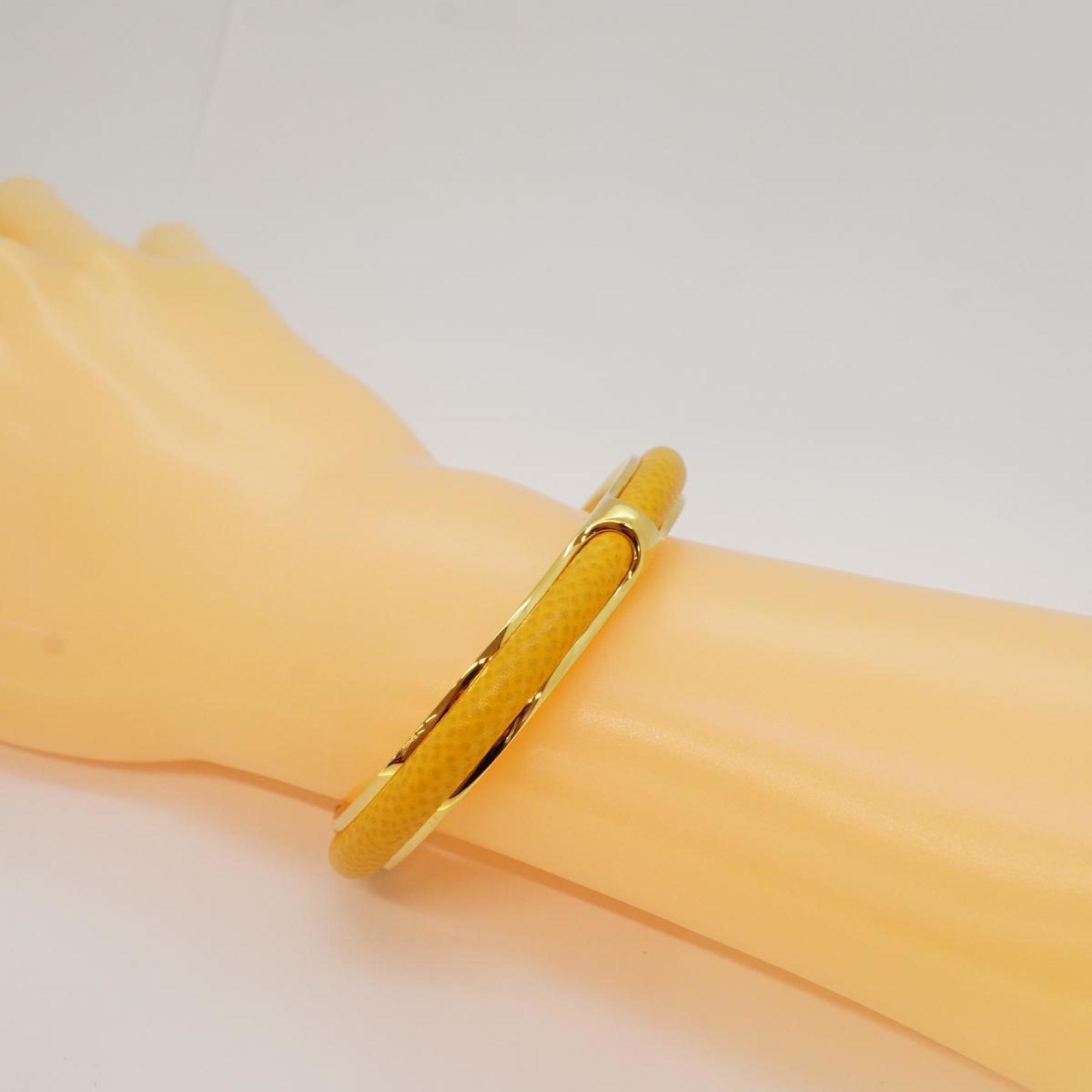 Hermes Bangle GP Plated Leather Gold Yellow Men Women