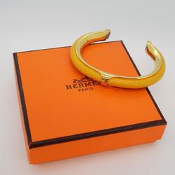 Hermes Bangle GP Plated Leather Gold Yellow Men Women