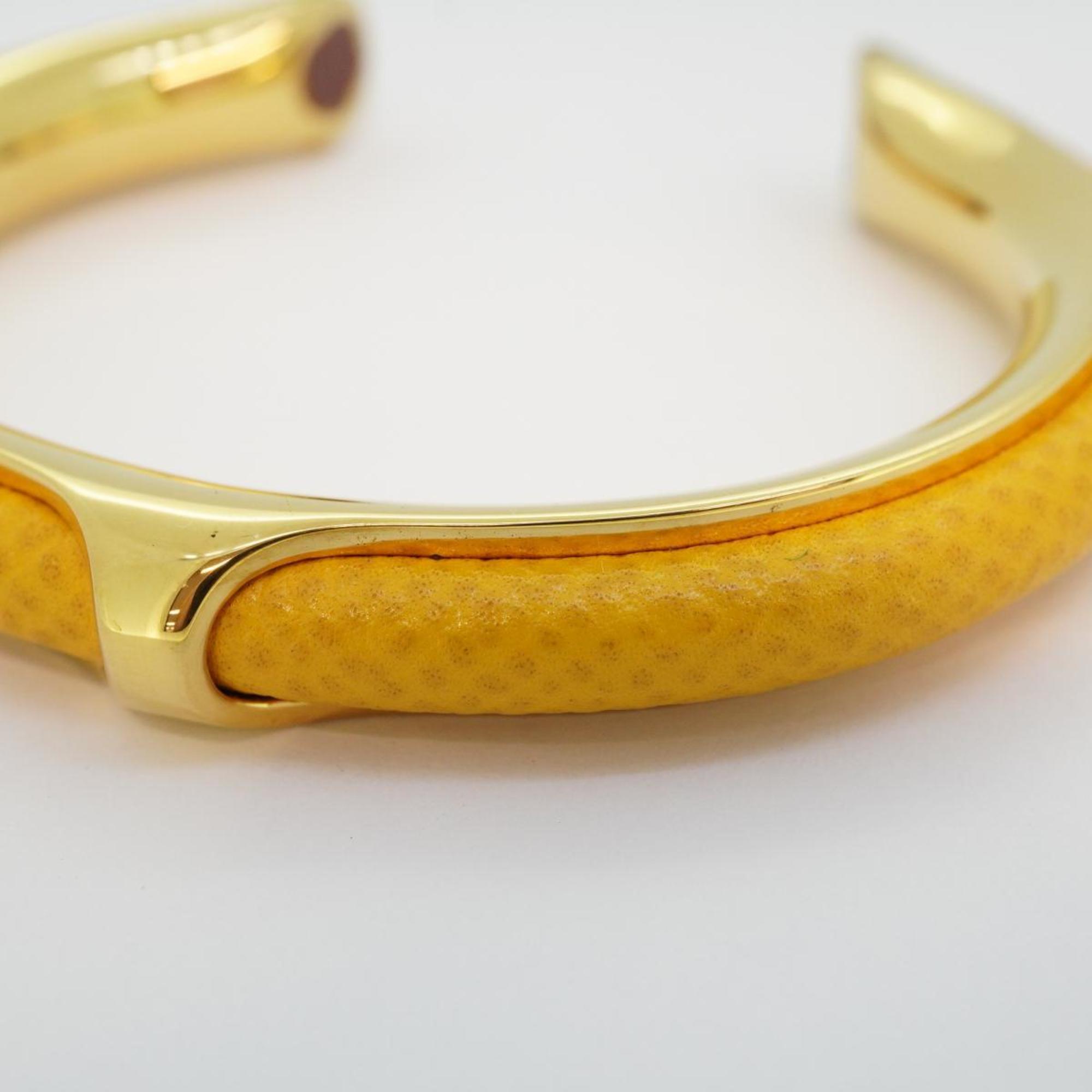 Hermes Bangle GP Plated Leather Gold Yellow Men Women