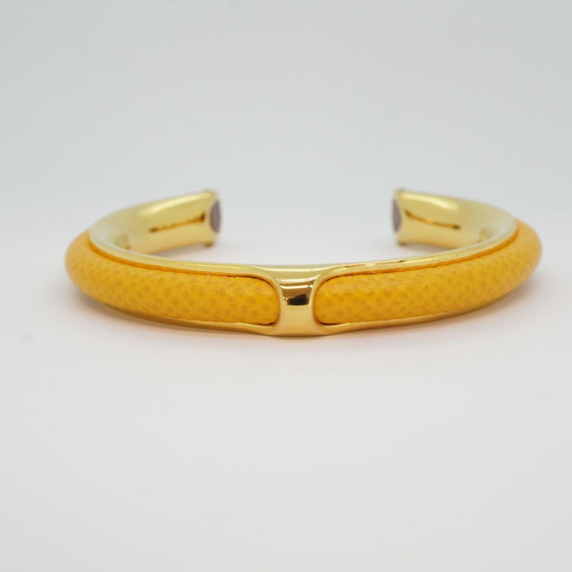 Hermes Bangle GP Plated Leather Gold Yellow Men Women