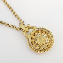 Christian Dior Necklace Circle Flower Motif GP Plated Gold Women's