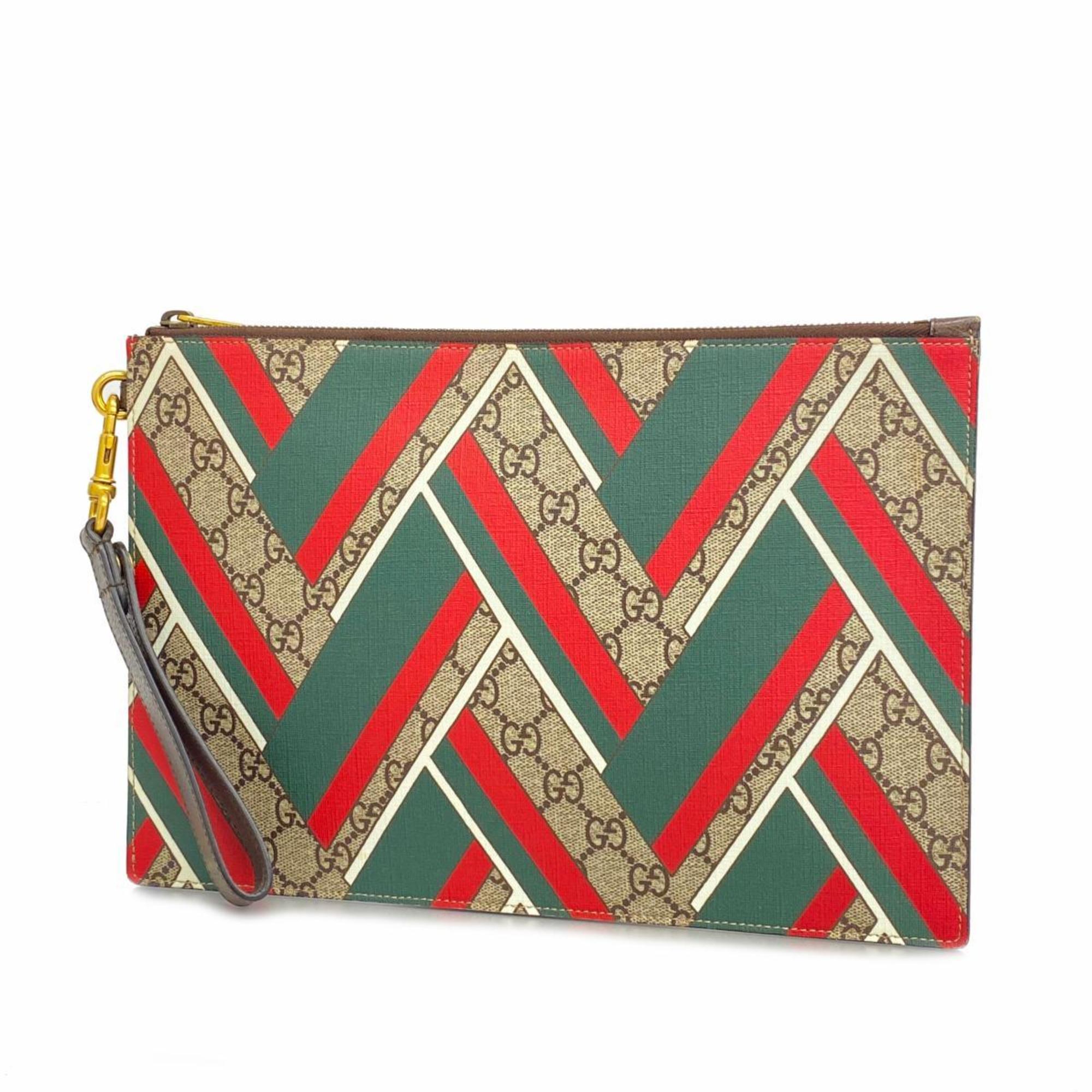 Gucci Clutch Bag GG Chevron 429225 Leather Beige Men's Women's