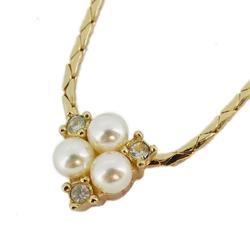 Christian Dior Necklace, Faux Pearl, Rhinestone, GP Plated, Gold, Women's