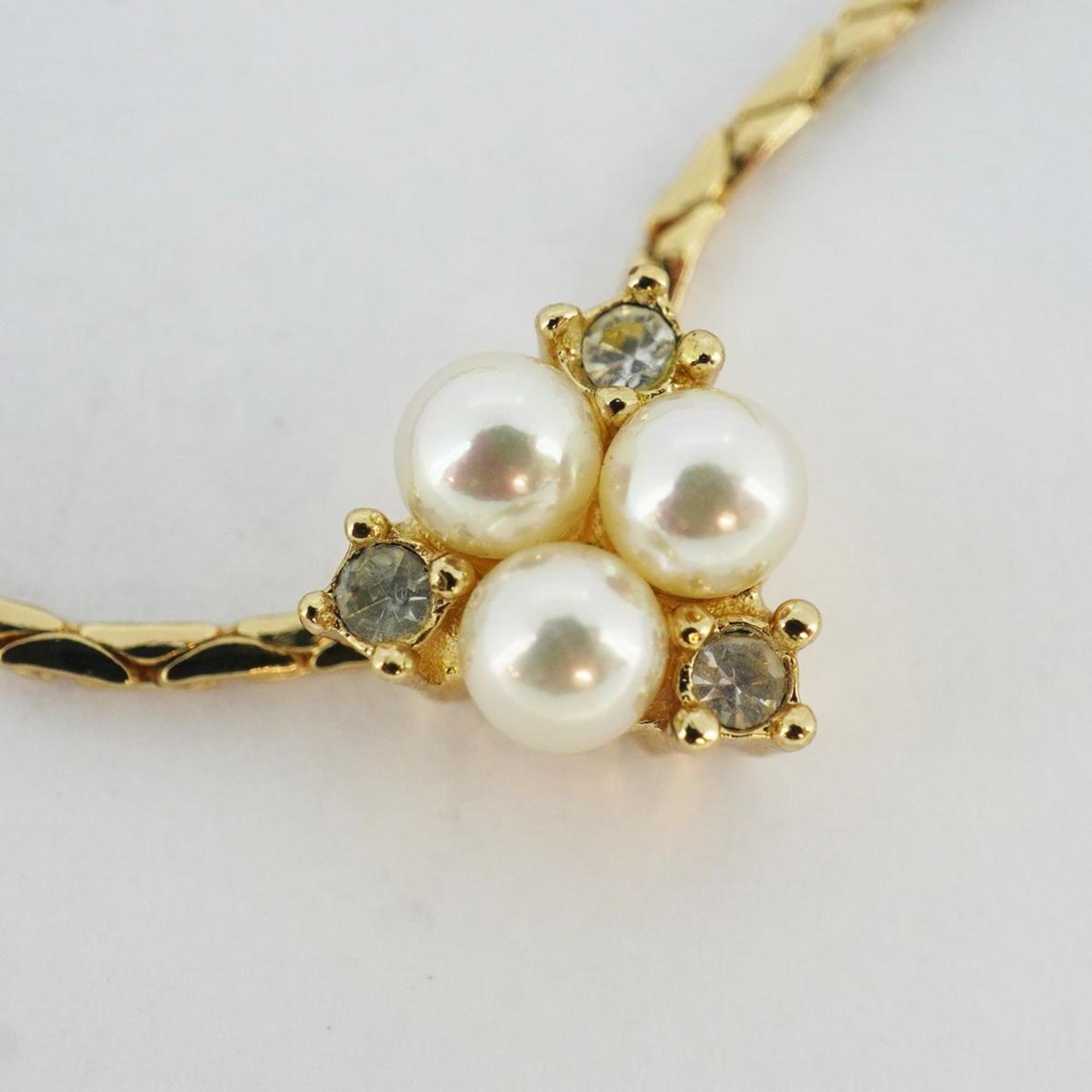 Christian Dior Necklace, Faux Pearl, Rhinestone, GP Plated, Gold, Women's