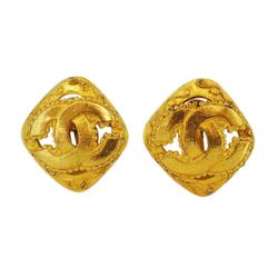 Chanel Earrings Coco Mark Diamond Shape GP Plated Gold 96A Women's