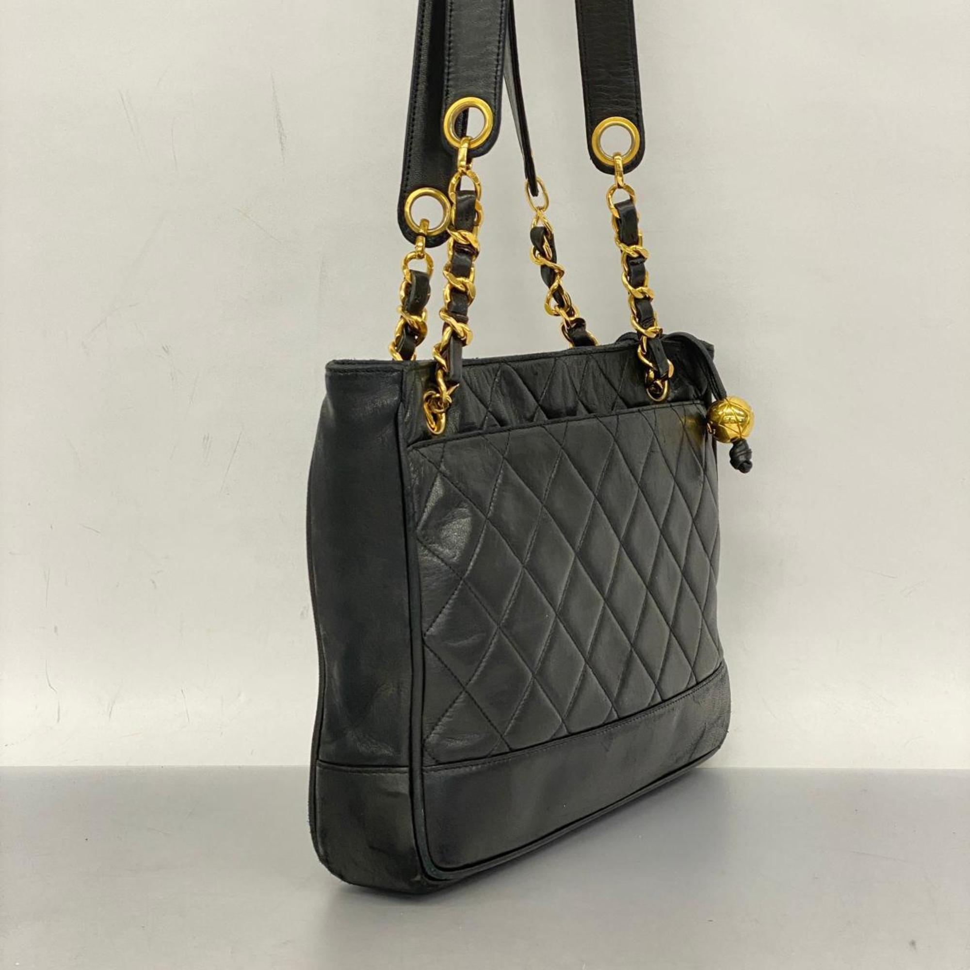 Chanel Shoulder Bag Matelasse Chain Lambskin Black Women's