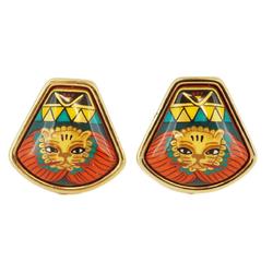 Hermes Earrings, Enamel, GP Plated, Cloisonne, Gold, Multicolor, Women's