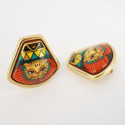 Hermes Earrings, Enamel, GP Plated, Cloisonne, Gold, Multicolor, Women's