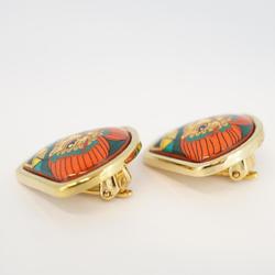 Hermes Earrings, Enamel, GP Plated, Cloisonne, Gold, Multicolor, Women's