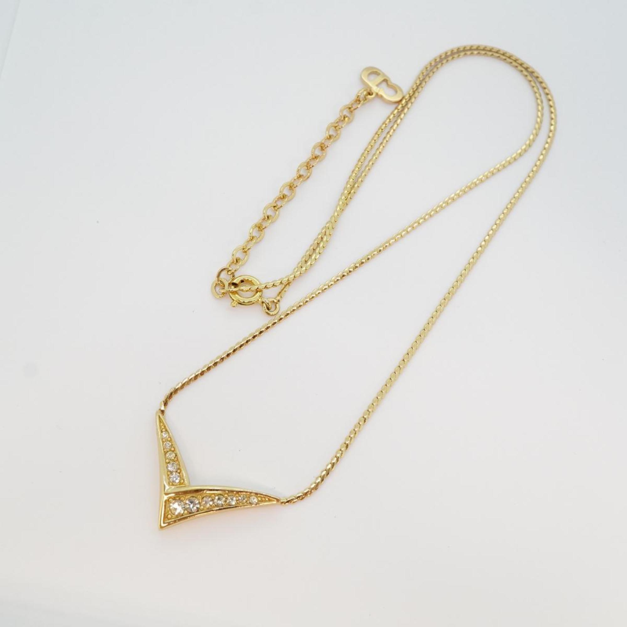 Christian Dior Necklace Rhinestone GP Plated Gold Women's