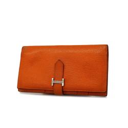 Hermes Long Wallet Bearn Soufflet □R Stamped Chevre Mysore Orange Men's Women's