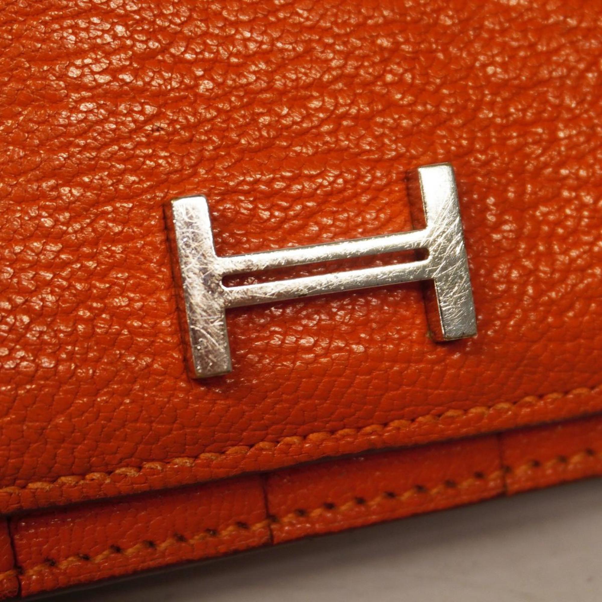 Hermes Long Wallet Bearn Soufflet □R Stamped Chevre Mysore Orange Men's Women's