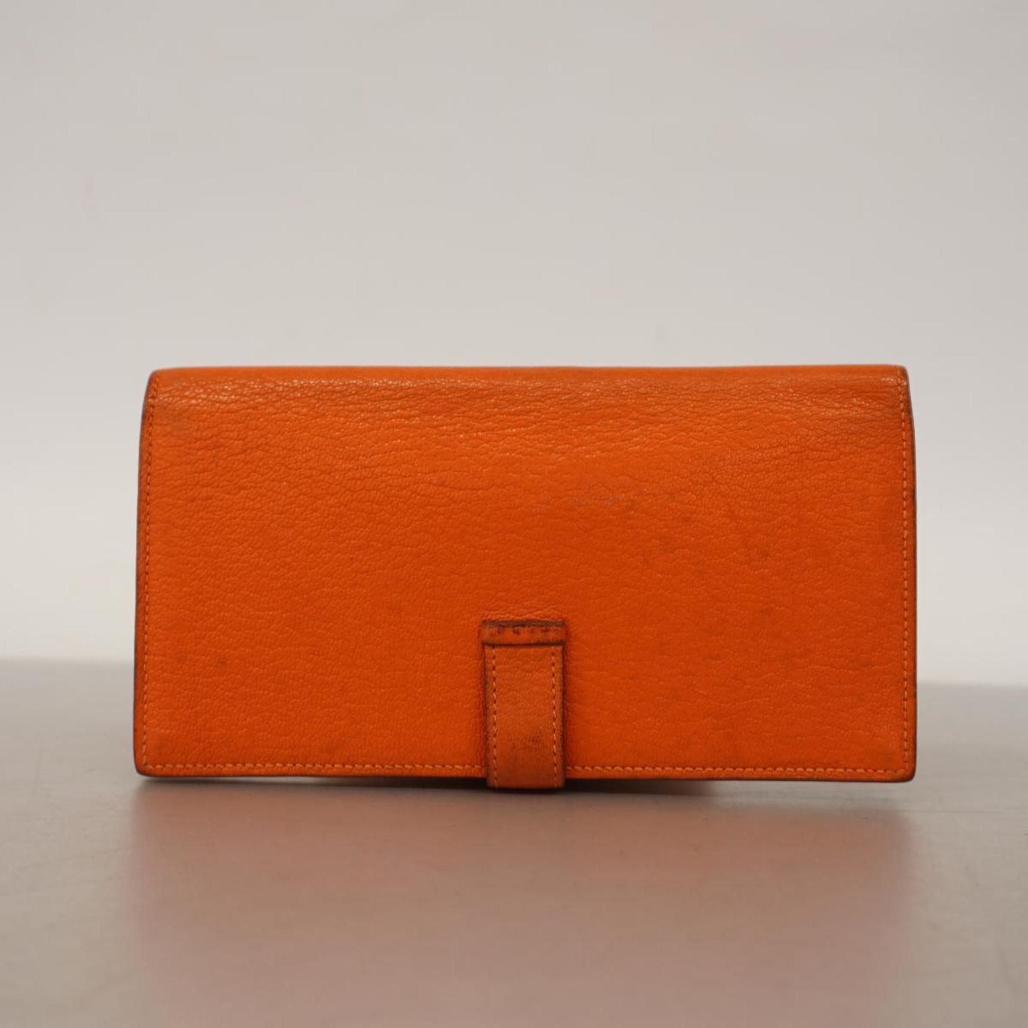 Hermes Long Wallet Bearn Soufflet □R Stamped Chevre Mysore Orange Men's Women's