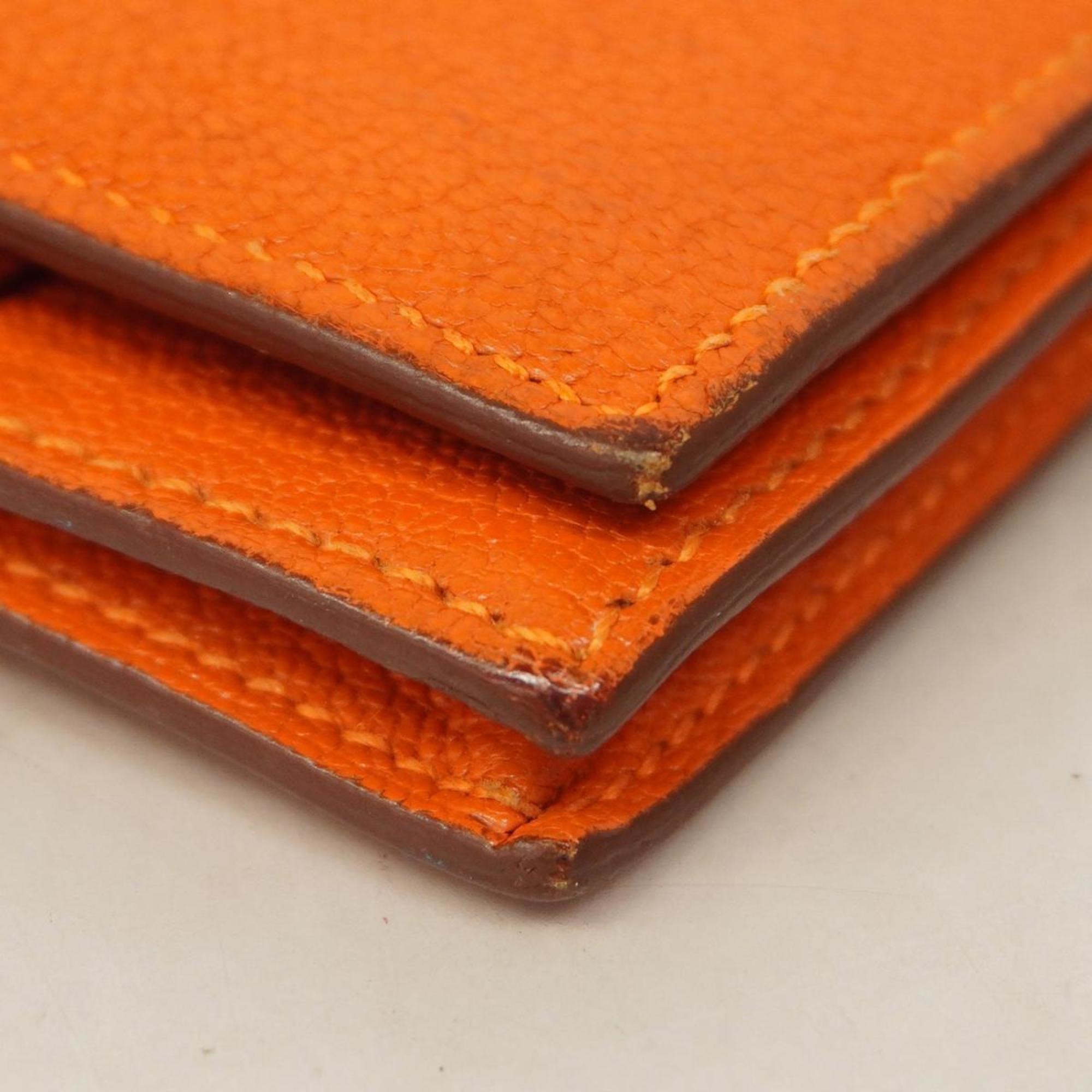 Hermes Long Wallet Bearn Soufflet □R Stamped Chevre Mysore Orange Men's Women's