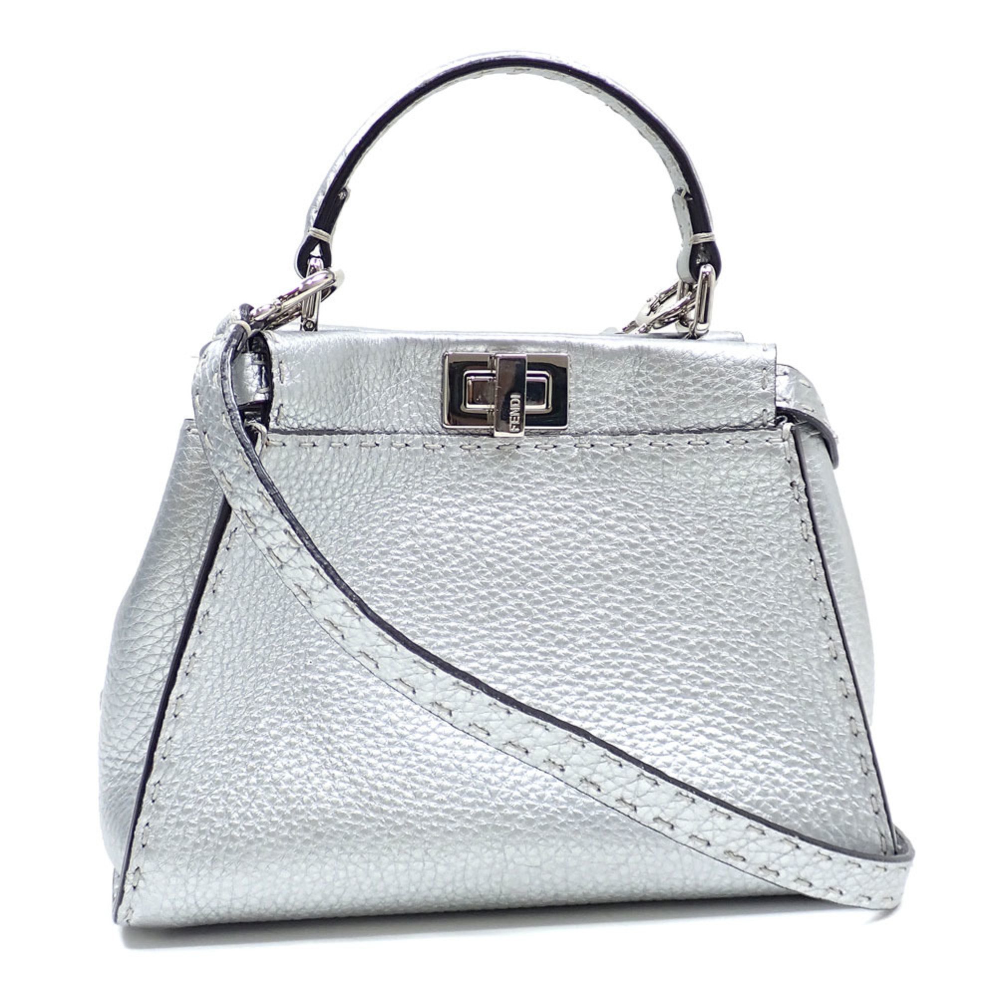 Fendi Handbag Selleria Peekaboo Small Women's Silver Leather 8BN244 Shoulder A6048458