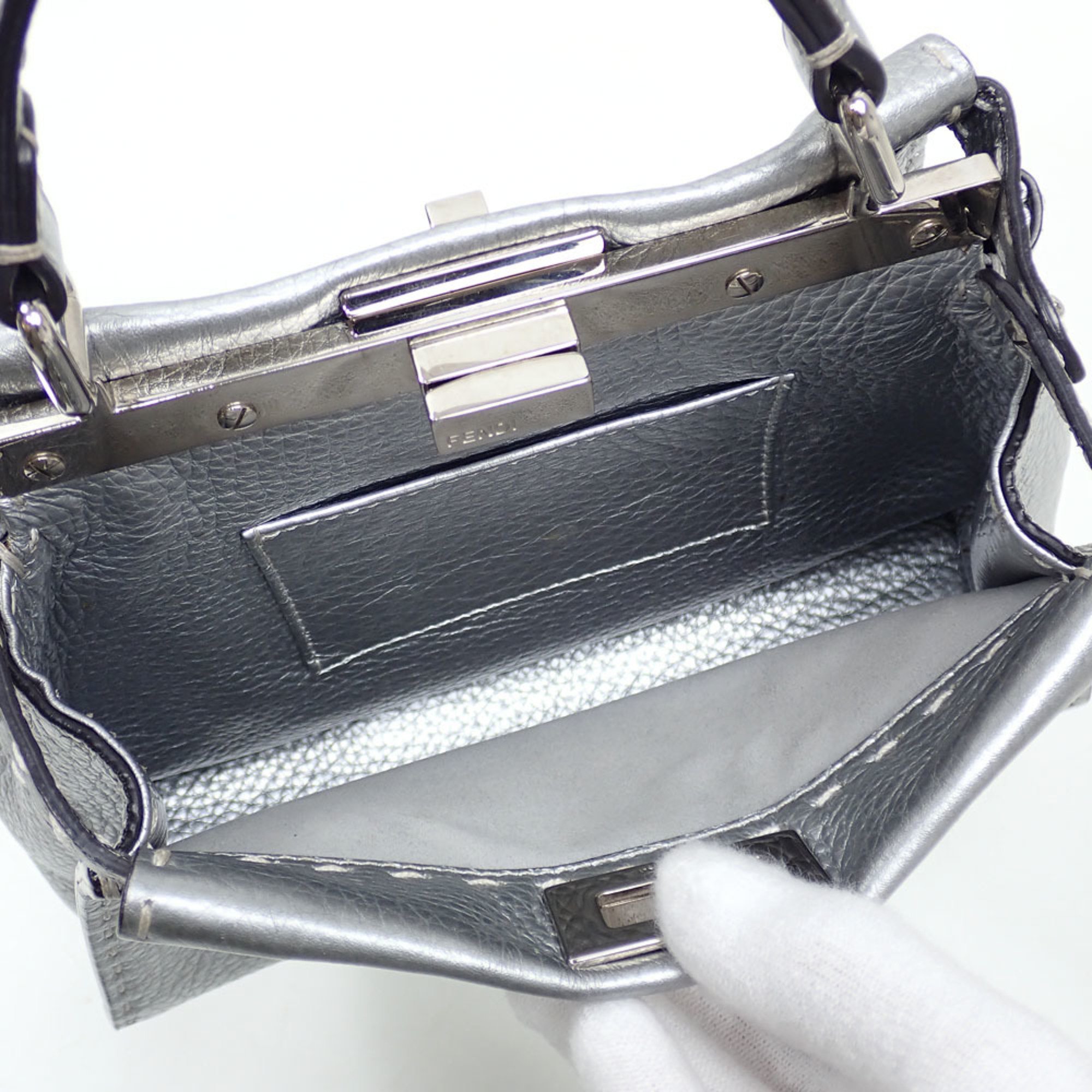 Fendi Handbag Selleria Peekaboo Small Women's Silver Leather 8BN244 Shoulder A6048458