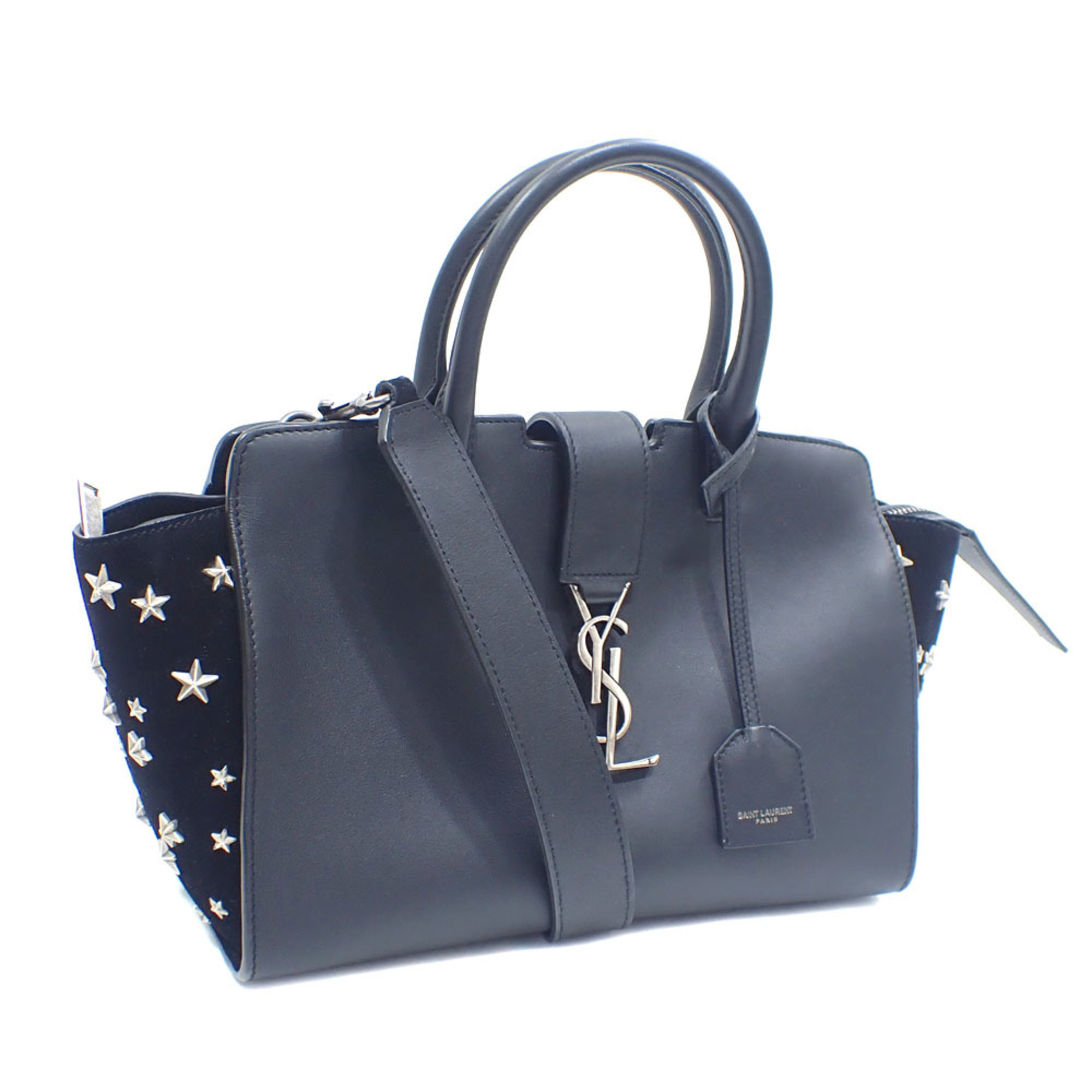 Saint Laurent Paris Handbag Downtown Cabas Women's Black Leather Suede 481909 Shoulder Star Studs A6048462