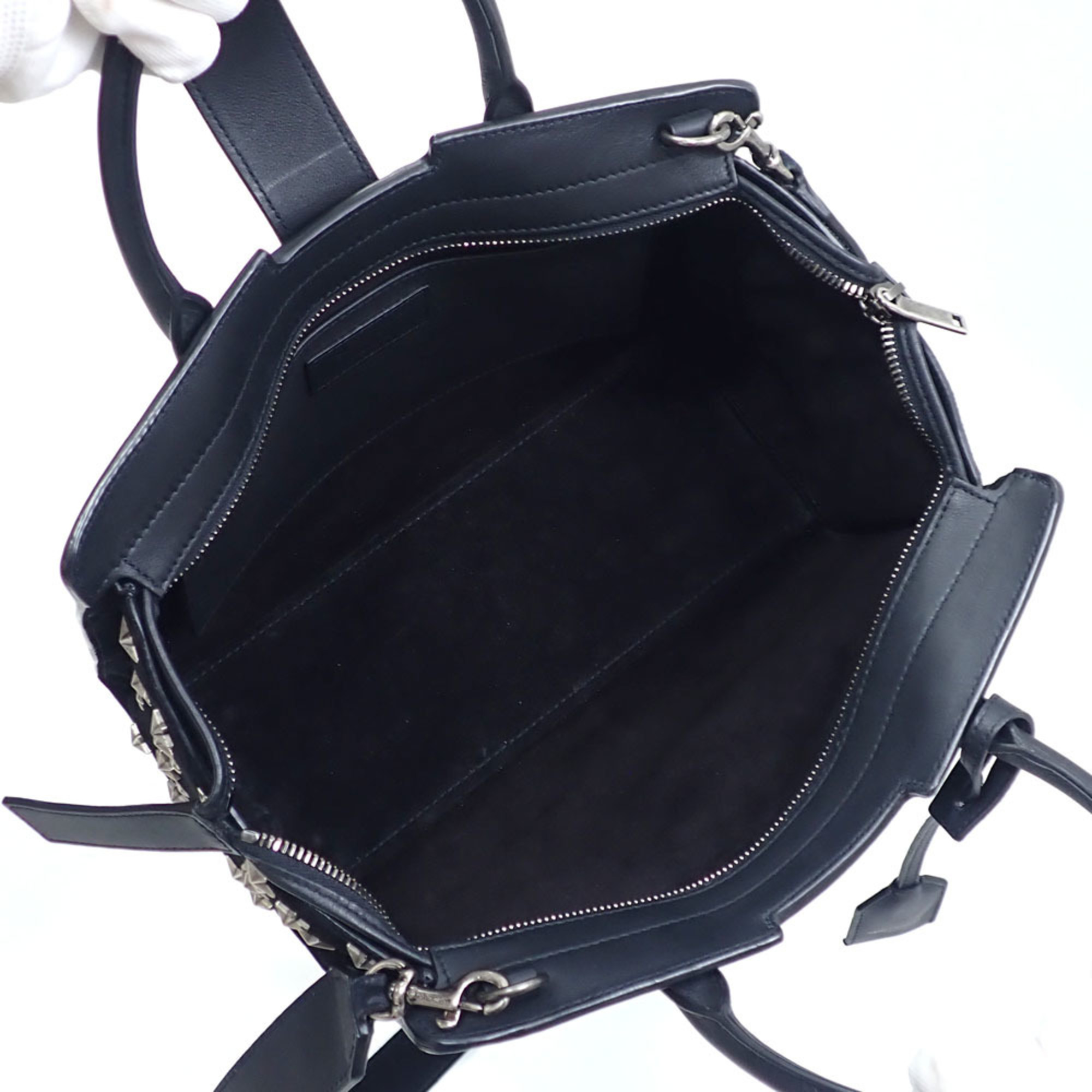 Saint Laurent Paris Handbag Downtown Cabas Women's Black Leather Suede 481909 Shoulder Star Studs A6048462